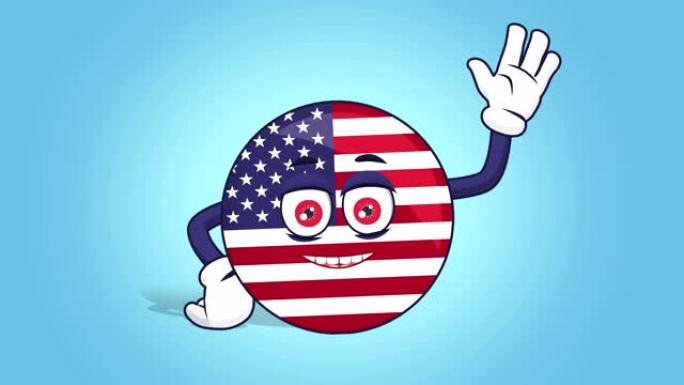 卡通美国图标国旗美国美国你好与阿尔法Matte脸部动画