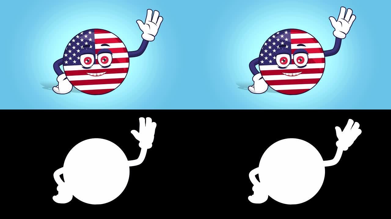 卡通美国图标国旗美国美国你好与阿尔法Matte脸部动画