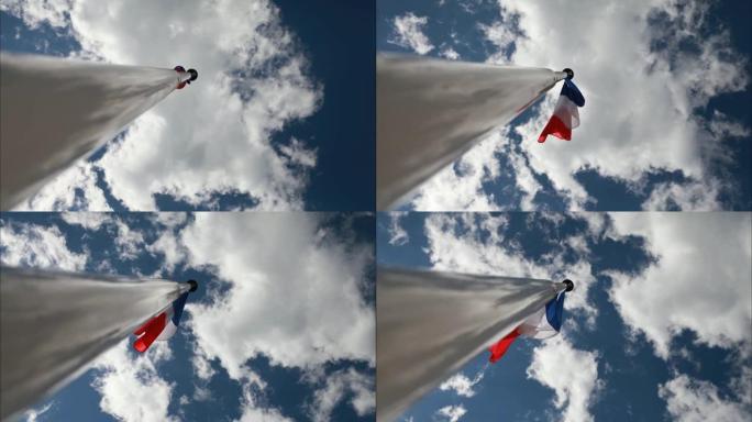 法国国旗的延时和多云的天空，法国