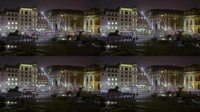 特拉法加广场/炭化十字在夜间的静态、延时