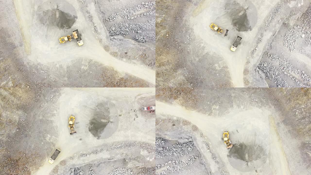 采矿业从上面。摄像机在露天煤矿上空飞行。
