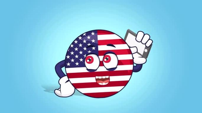 卡通美国图标国旗美国电话电话与脸动画