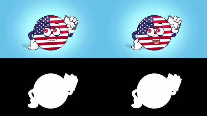 卡通美国图标国旗美国电话电话与脸动画