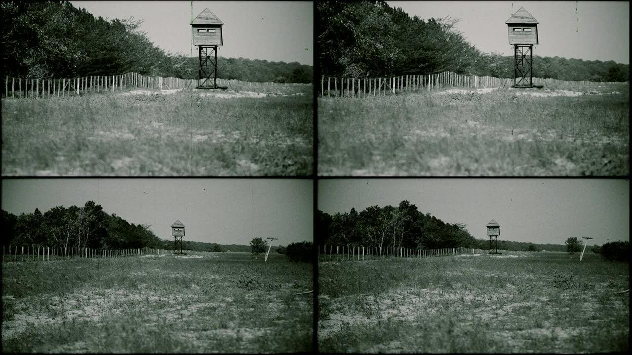 前集中营的瞭望塔，两个剪报