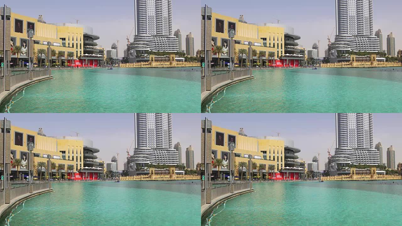 迪拜购物中心喷泉后院4k阿联酋