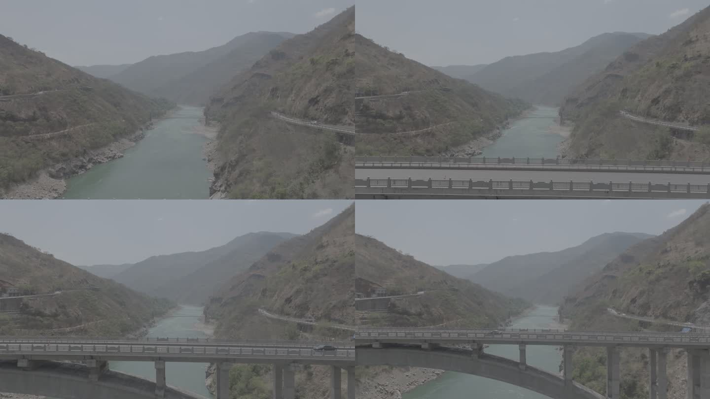 雅砻江航拍 跨河大桥