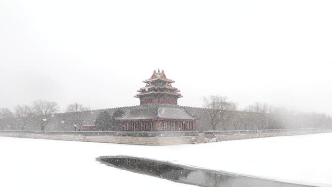 白雪中的北京紫禁城角楼