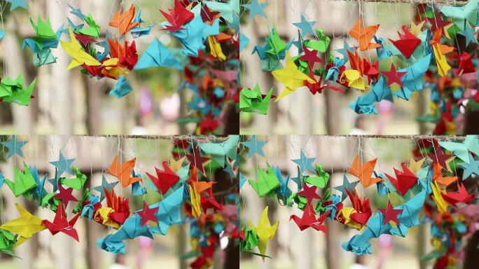 折纸鸟在风中旋转，手工制作，日本纸艺。