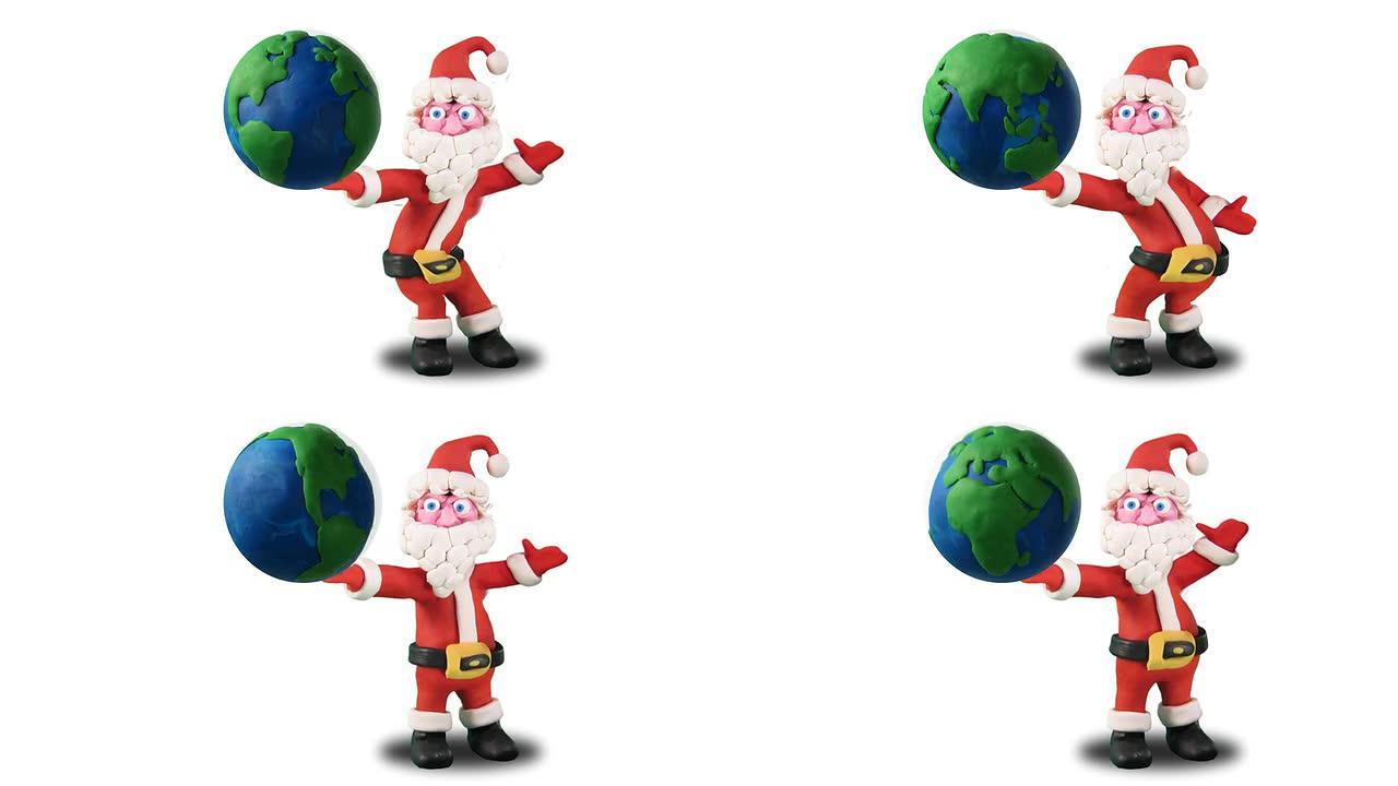 圣诞老人拥有世界。停止运动