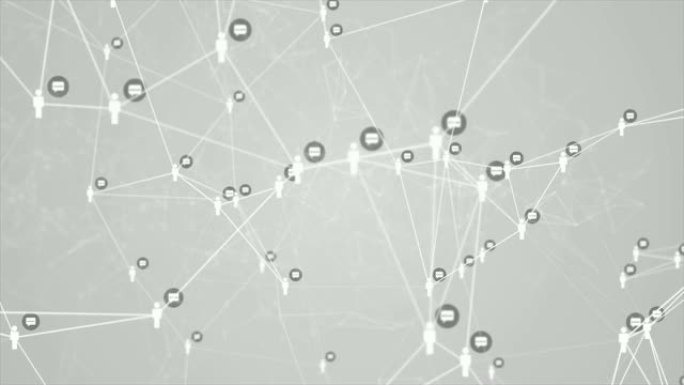 社交网络连接分子结构运动图形白色背景。抽象未来数字技术动画概念。