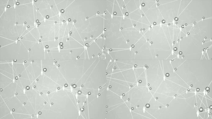 社交网络连接分子结构运动图形白色背景。抽象未来数字技术动画概念。