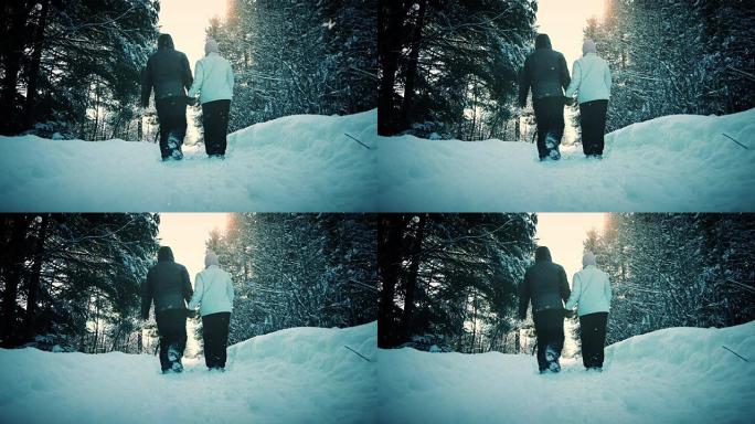 年轻的成年夫妇在下雪天散步的Motion-Photo (Cinemagraph)