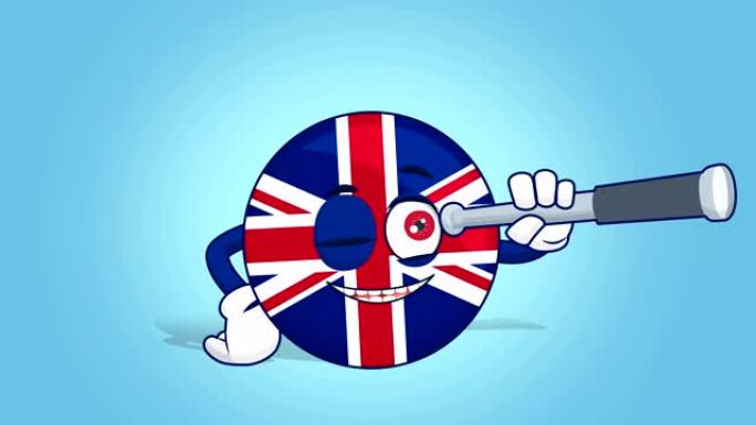 卡通英国英国透视望远镜，面部动画，阿尔法哑光