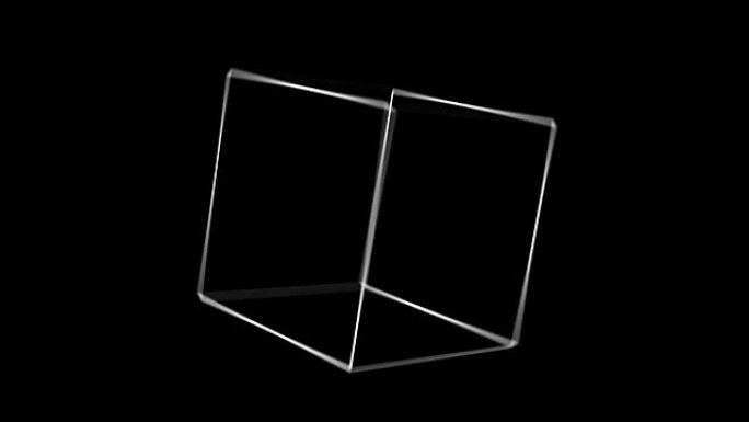 黑色背景上不同角度旋转的透明立方体