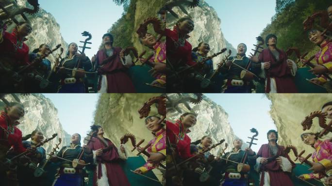 藏族男女拉马头琴唱歌欢聚