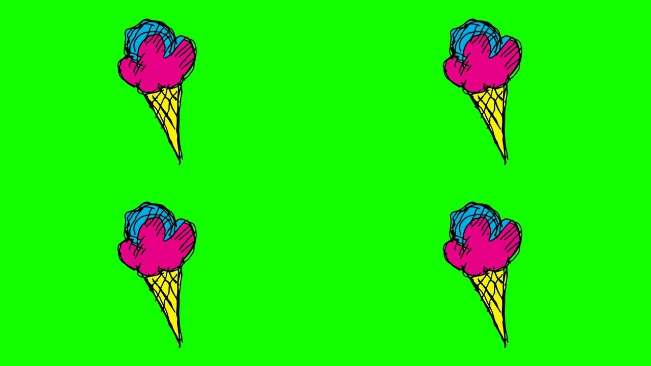 孩子们以冰淇淋为主题画绿色背景