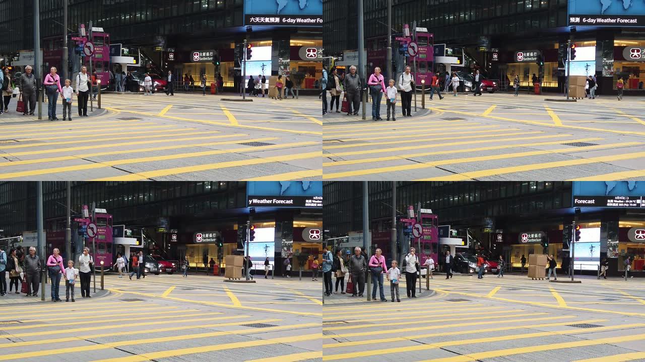 香港德辅道中区繁忙街道慢动作