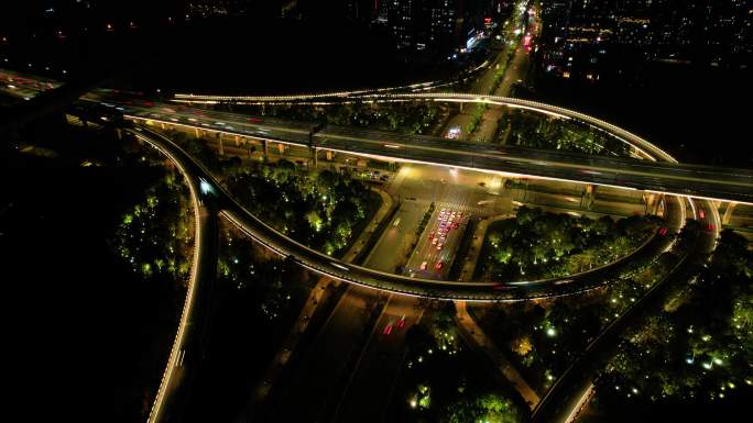 杭州萧山区市心路互通立交桥高架桥车流夜景