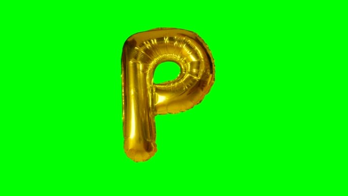 漂浮在绿色屏幕上的字母氦气黄金气球的大字母P