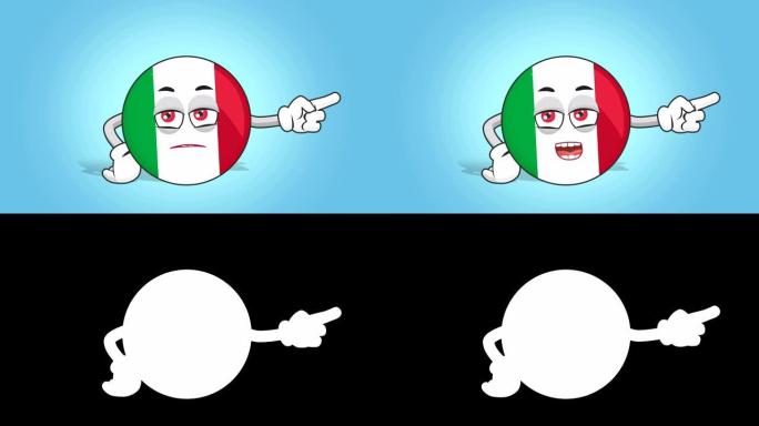 卡通图标旗意大利不愉快的右指针说话与阿尔法哑光脸部动画