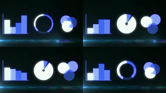 带轴、饼图和维恩图的条形图。成长图表业务概念。动画为你的大数据演示