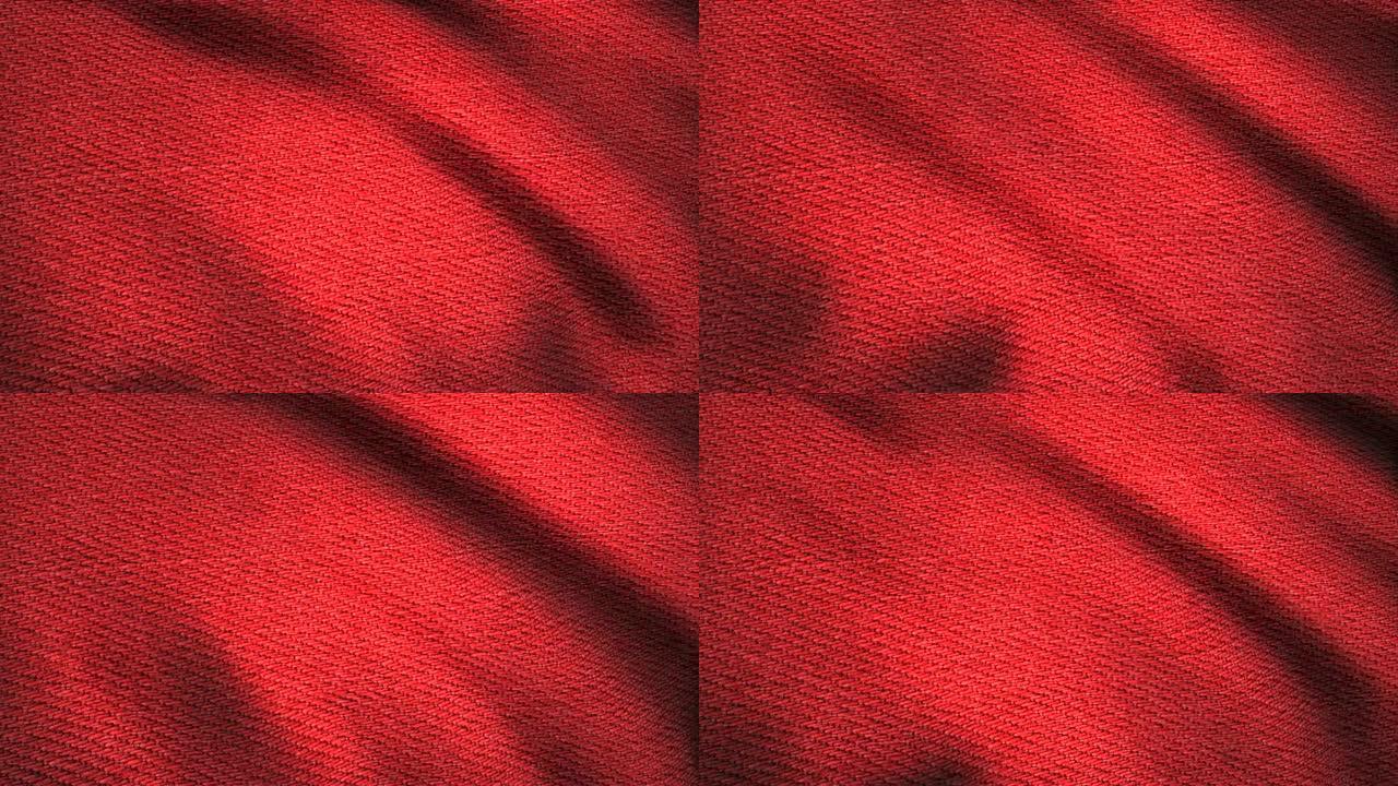 牛仔布织纹红色飘扬。画布的动画运动。材料的波浪