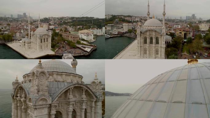 伊斯坦布尔奥塔科伊清真寺和博斯普鲁斯海峡鸟瞰图5
