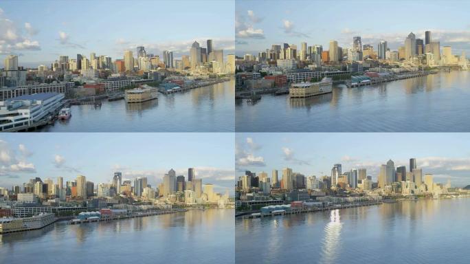 西雅图市中心金融中心派克市场的空中城市景观