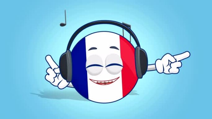 卡通图标旗帜法国用阿尔法哑光的面部动画听音乐