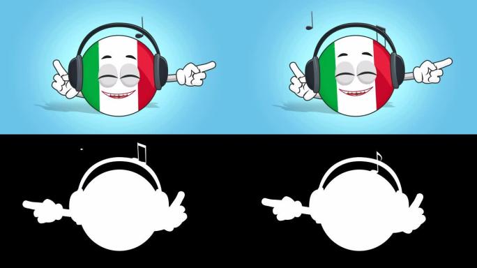 卡通图标旗意大利音乐与阿尔法马特面部动画