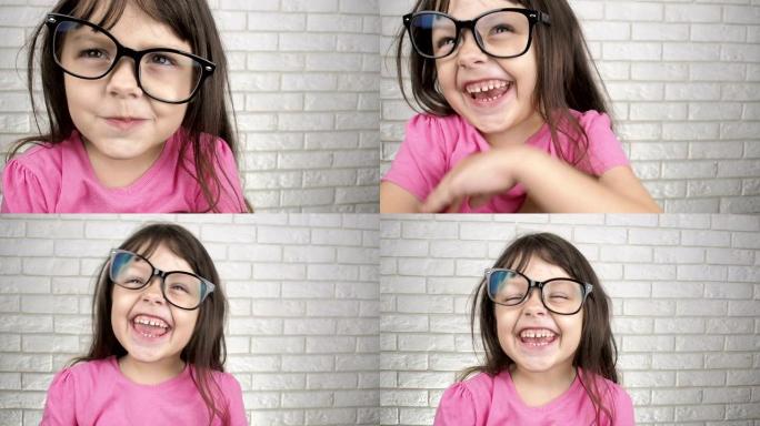 戴眼镜的有趣孩子。