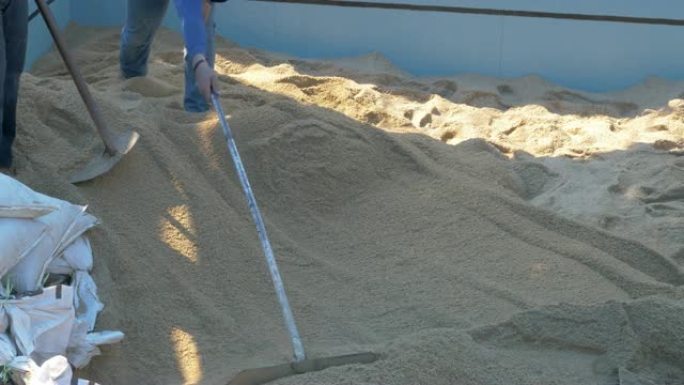 工人铲湿沙