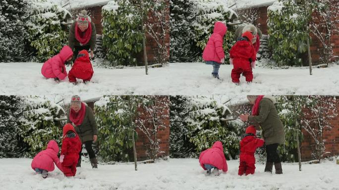 和木乃伊在雪地里玩耍