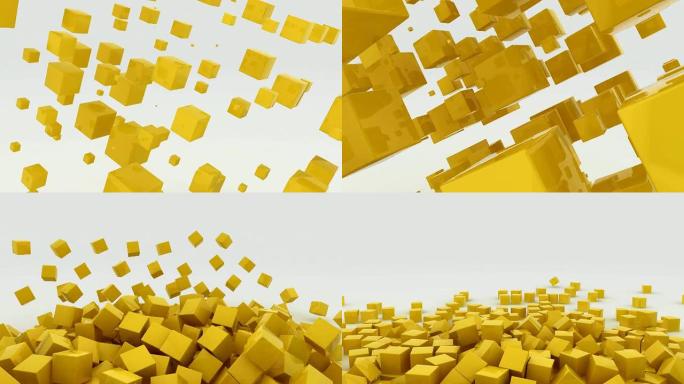 多维数据集的抽象黄色正方体三维空间背景视