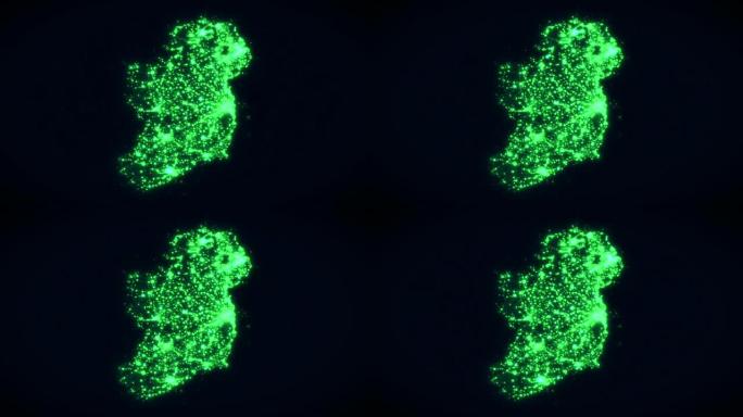 来自太空的爱尔兰的动画绿色闪烁闪烁的灯光。