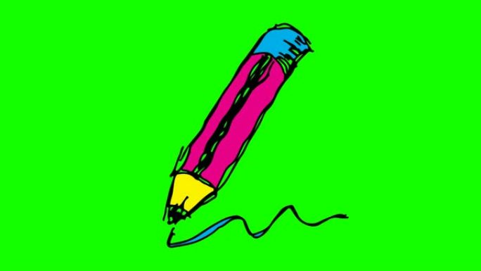 儿童画绿色背景与铅笔的主题