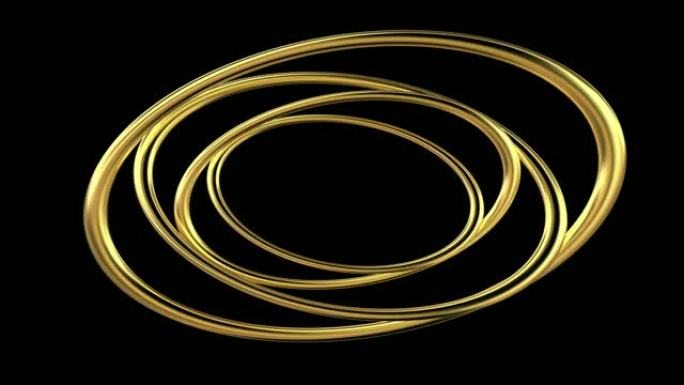 四个旋转同心金色椭圆的无缝循环动画的3D渲染