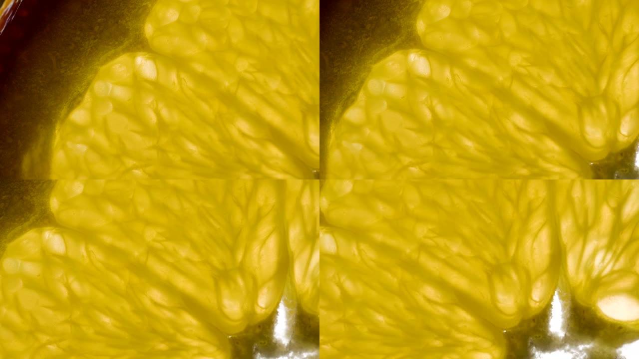 内部橙汁浆的宏观拍摄