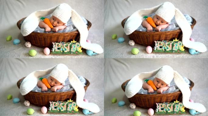 鸡蛋篮子里的复活节小兔子