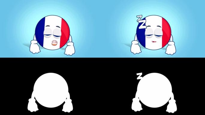 卡通图标旗法国睡眠与阿尔法哑光脸部动画