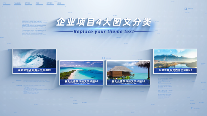 （4）蓝色简洁四大图文分类包装