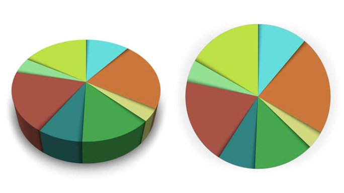 动画饼图，八个部分。四个版本。哑光。