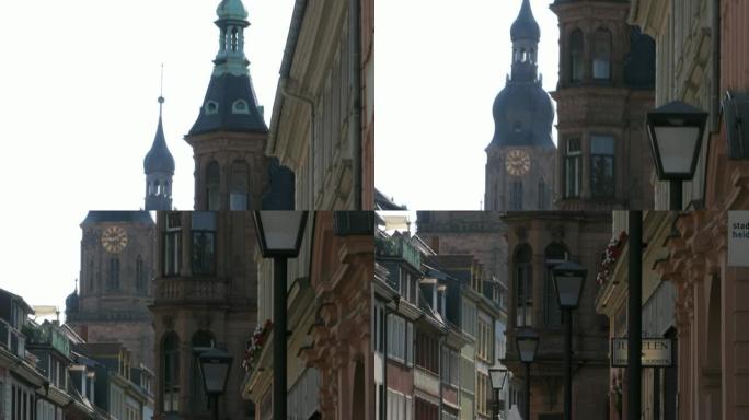 向下倾斜-海德堡步行街景教堂塔
