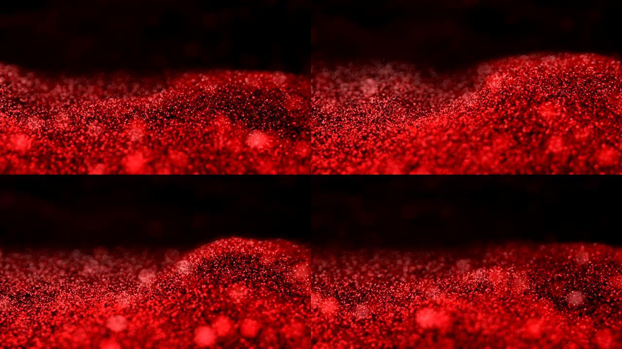 红色闪亮波动流动波纹闪光背景抽象无缝VJ循环粒子背景