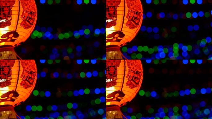 唐人街的中国新年灯笼，祝福文字意味着拥有财富和幸福