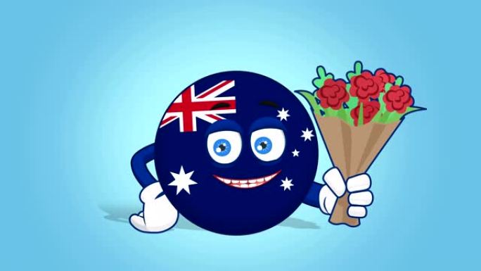 卡通图标旗澳大利亚鲜花花束与阿尔法马特动画