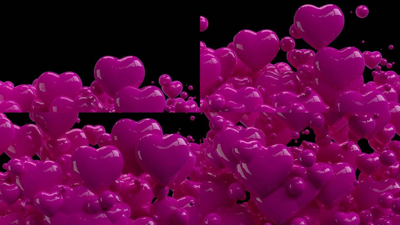 抽象粉红心浮动背景3d渲染，Vlentine day。
