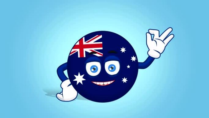 卡通图标旗澳大利亚Ok手势与阿尔法哑光脸部动画