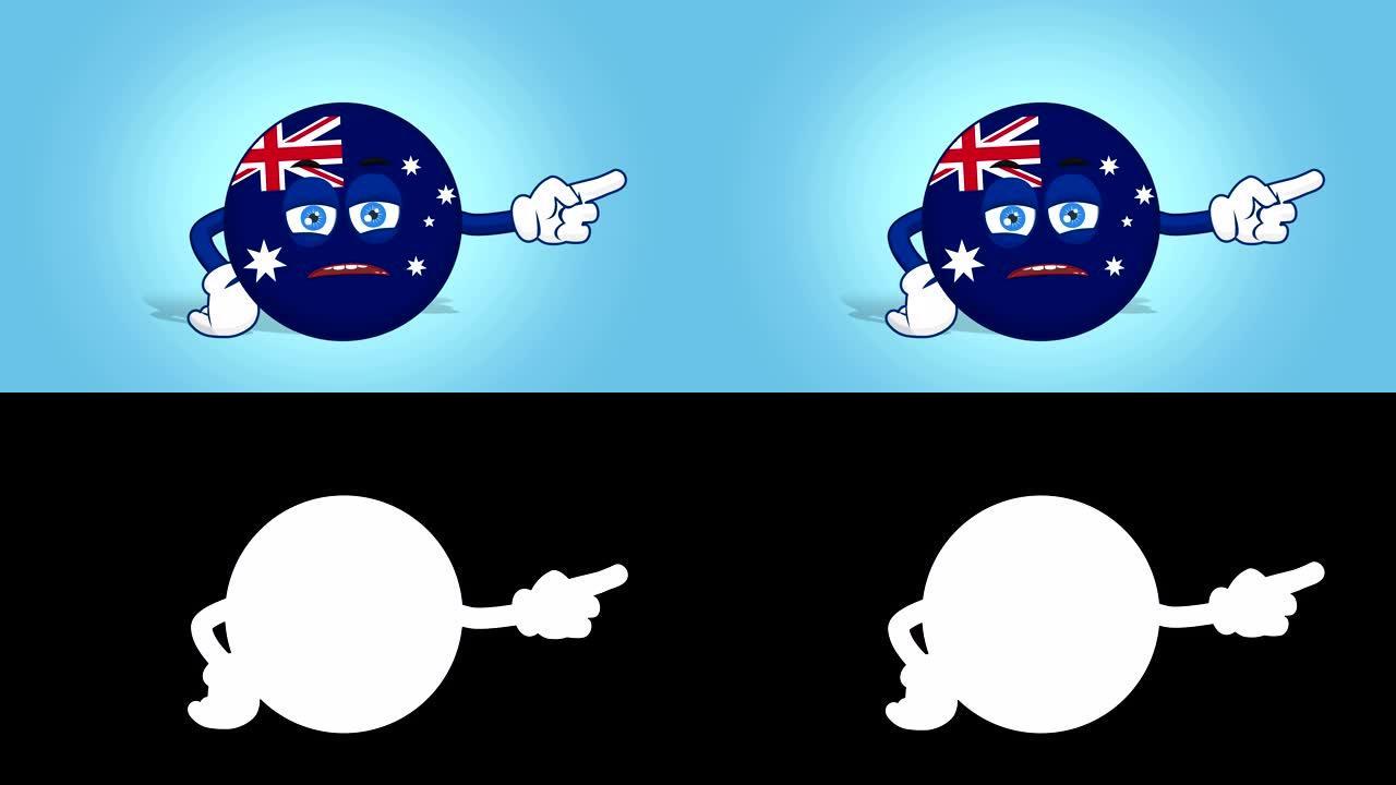 卡通图标旗澳大利亚不愉快的右指针与阿尔法哑光动画