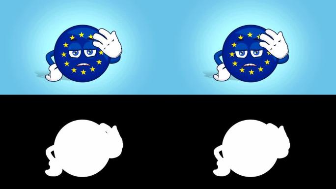 卡通欧盟图标旗用面部动画打乱面部表情